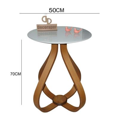 Mesa Lateral Cebola Com Vidro 50cm Off White 70cm