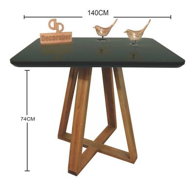 Mesa Jantar Base X Tampo Retangular Laca Com Vidro 140x90cm Preto