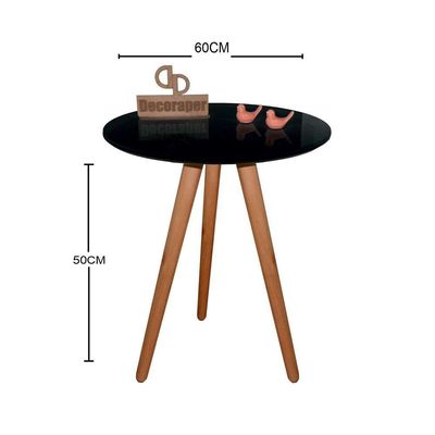 Mesa De Canto Pés Palito Amadeirado Com Tampo Vidro 60cm Preto 50cm