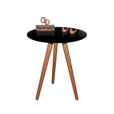 Mesa De Canto Pés Palito Amadeirado Com Tampo Vidro 60cm Preto 50cm