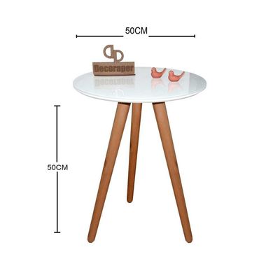 Mesa De Canto Pés Palito Amadeirado Com Tampo Vidro 50cm Branco 50cm