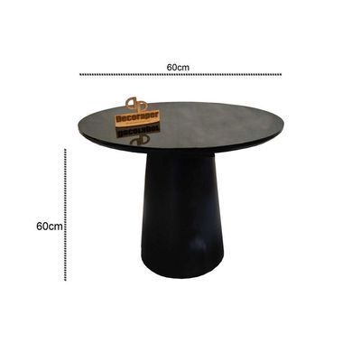 Mesa De Canto Cone Laqueado Com Tampo Vidro 60cm Preto 60cm