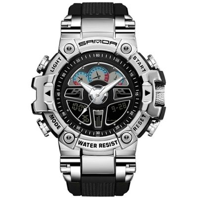 Relógio Masculino De Quartzo Esportivo Luxo Relógio Digital Impermeável - Prata