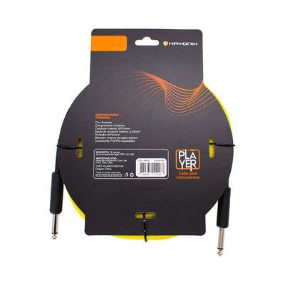 Cabo P/ Instrumentos Hayonik Player P10 x P10 Amarelo 5 Metros - CB0539