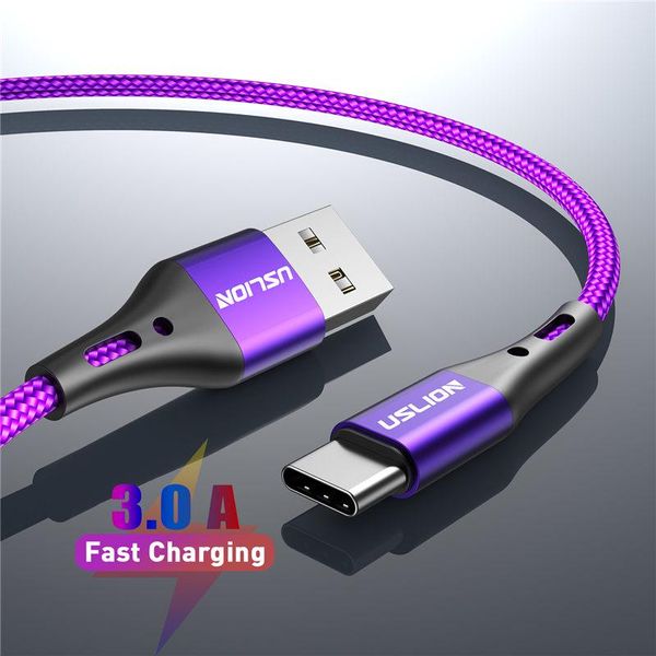 Cabo USB Tipo C USLION para Samsung S10 e Huawei P30 Pro 0,5m / roxo