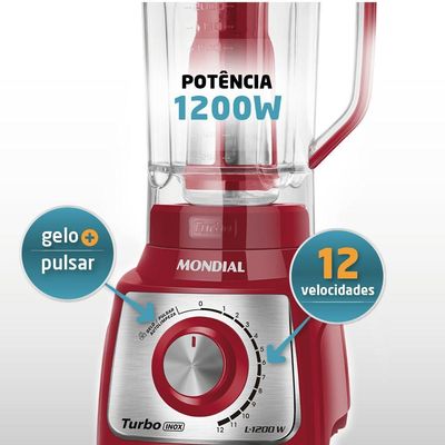 Liquidificador Mondial Turbo L-1200 Ri 127v-vermelho/inox 110V