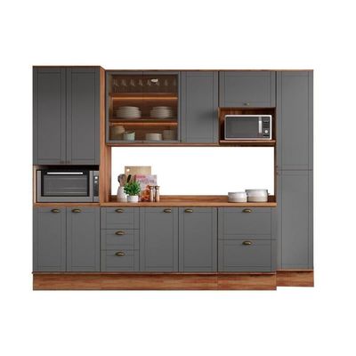Cozinha Completa 6 Peças Bella 2 Aéreos 2 Balcões 2 Paneleiros C6p55 Nogal Cinza