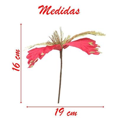 Kit 4 Flor De Natal Vermelha Artificial Com Brilho 19cm