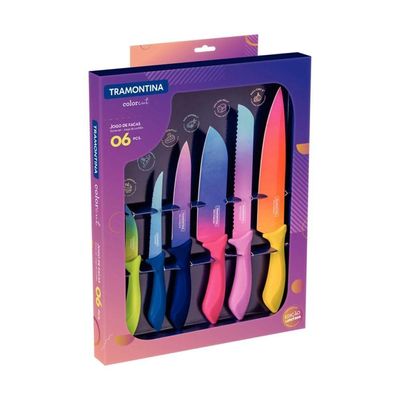 Jogo De Facas Tramontina Colorcut Com Lâminas Em Aço Inox E Cabos De Polipropileno Pintado 06 Peças 23099832