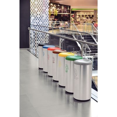 Lixeira Inox Tramontina Piemonte 40 Litros Scotch Brite e Tampa Basculante Azul