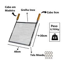 Grelha Retangular Inox Tela Moeda Para Churrasqueira 40x30cm