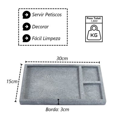 Tábua Pedra Sabão Borda Pé Divisórias Para Servir P 30x15cm
