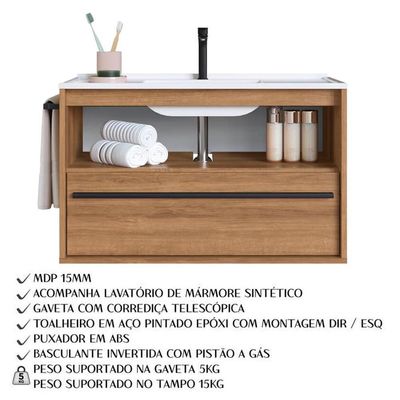 Gabinete De Banheiro Com Lavatorio 80cm Mel Proddy Mel
