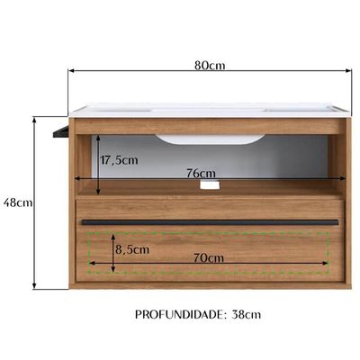 Gabinete De Banheiro Com Lavatorio 80cm Mel Proddy Mel