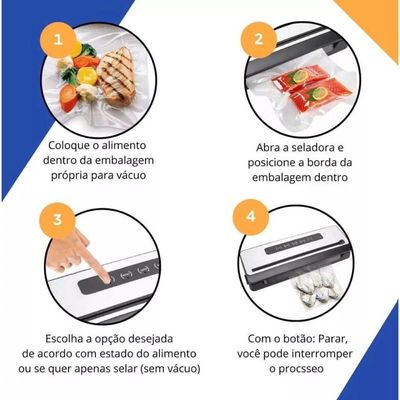 Máquina Seladora A Vácuo Em Inox Com 10 Sacos Bivolt 38cm