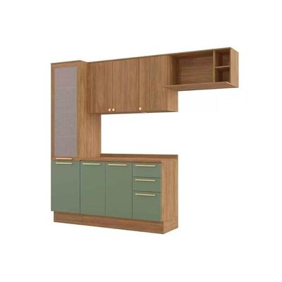 Cozinha Modulada Completa Botanic 5 Peças 2 Aéreos + 1 Balcão + 1 Paneleiro + 1 Complemento M654 Nogueira Fendi
