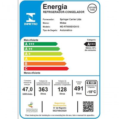 Geladeira Frost Free Inverter Midea 491L - Branco Bivolt