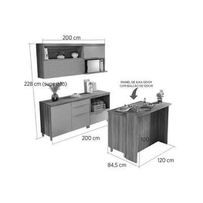 Cozinha Completa 6 Peças Marquesa 2 Aéreos 3 Balcões 1 Ilha C6p02 Nature Verde