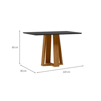 Mesa de Jantar Retangular com Tampo de Vidro Rubi Preto e Ypê 120 cm