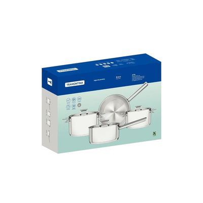 Jogo de Panelas Aço Inox Indução Tramontina 4 Peças Brava