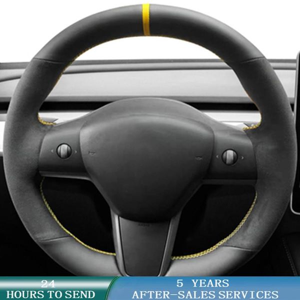 Capa de Volante de Carro em Couro Suede para Tesla Model 3 e Model Y Estilo 11