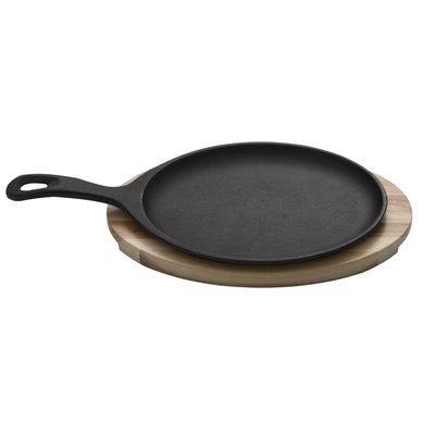 Tabua para Churrasco Tramontina Mix Gril Oval em Ferro Fundido com Base em Madeira Teca com Cabo 30,5 x 18,5 cm