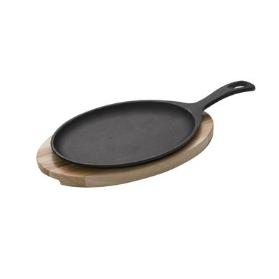 Tabua para Churrasco Tramontina Mix Gril Oval em Ferro Fundido com Base em Madeira Teca com Cabo 30,5 x 18,5 cm