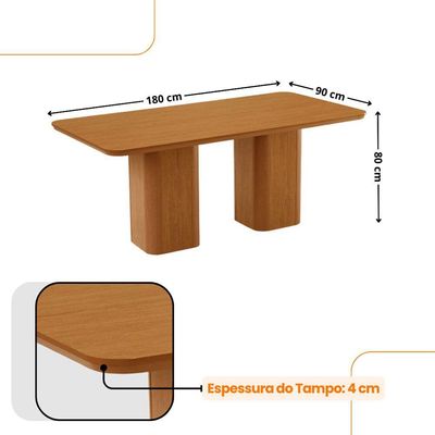Mesa De Jantar Eloise 180cm Tampo MDF Com 6 Cadeira Moderna Veludo Capuccino Naturalle