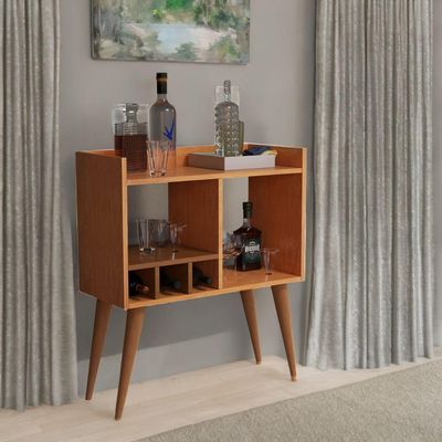 Aparador Moderno Salas Adega Vinhos Taças Mini Bar Cerejeira