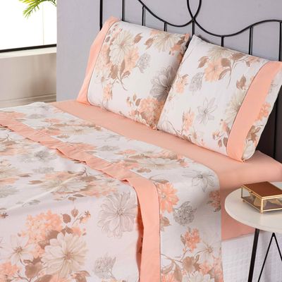 Combo 2 Jogo de Cama Lençol Queen California 4 Peças - Salmão - Cinza