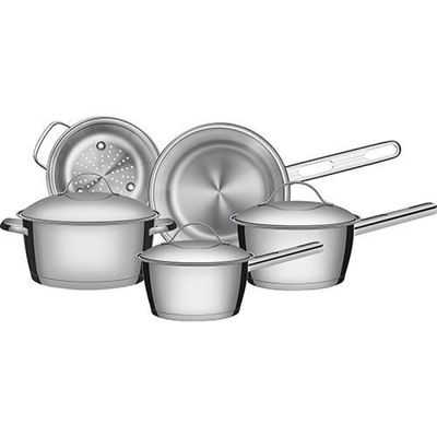 Jogo de Panelas Tramontina Allegra em Aço Inox com Fundo Triplo e Tampas de Inox 5 Peças