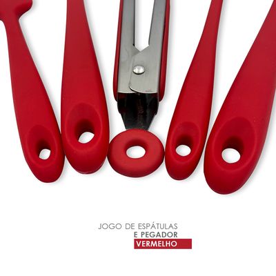 WE DROP - Conjunto De Espátulas E Pegador Em Silicone Unyhome 5 Peças - VERMELHO