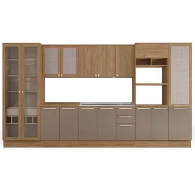 Kit Cozinha Modulada 8 Peças Botanic 2 Aéreos + 2 Balcões+3paneleiros + 1 Complemento Sem Pia C8p34 Nogueira Fendi