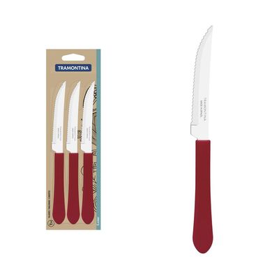 Conjunto de Facas para Churrasco Tramontina Leme com Lâminas em Aço Inox e Cabos de Polipropileno Vermelho 3 Peças