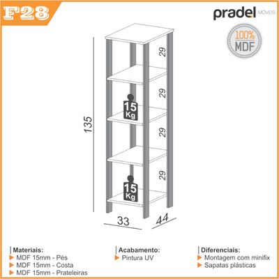 Estante 5 Prateleiras Industrial 33 x 44 x 135 cm F28 Dalla Costa Freijó/Preto