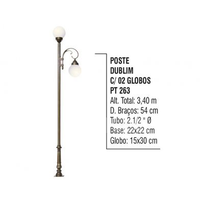 Poste Colonial Dublim para Jardim Alumínio 02 Globos 3,40m