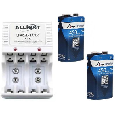 Kit Carregador De Pilhas/Bateria + 2 Baterias 9V Recarregaveis