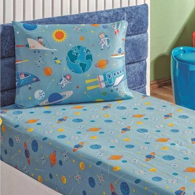 Kit Colcha Solteiro Bouti Kids Com Jogo De Lençol 4 Peças Astronauta