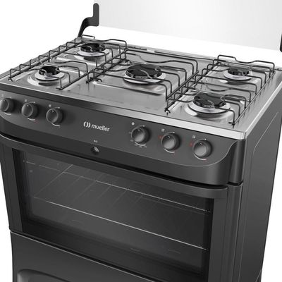 Fogão Mueller 5B Com Mesa De Inox Mfi5bb Preto Fosco