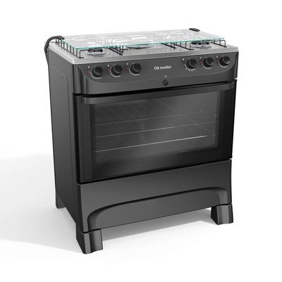 Fogão Mueller 5B Com Mesa De Inox Mfi5bb Preto Fosco