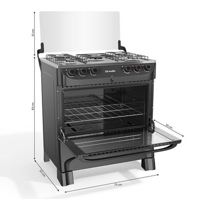 Fogão Mueller 5B Com Mesa De Inox Mfi5bb Preto Fosco
