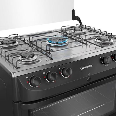 Fogão Mueller 5B Com Mesa De Inox Mfi5bb Preto Fosco