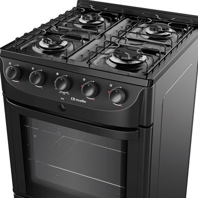 Fogão Mueller Preto Fosco 4 Bocas Com Mesa Esmaltada Mfi4bc