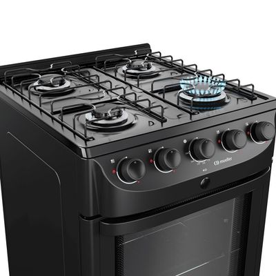 Fogão Mueller Preto Fosco 4 Bocas Com Mesa Esmaltada Mfi4bc