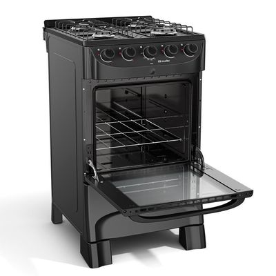 Fogão Mueller Preto Fosco 4 Bocas Com Mesa Esmaltada Mfi4bc