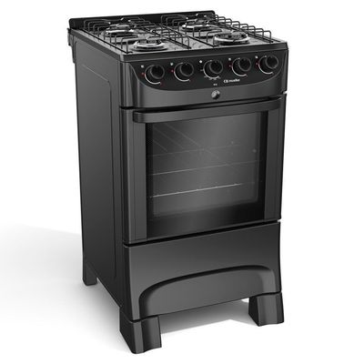 Fogão Mueller Preto Fosco 4 Bocas Com Mesa Esmaltada Mfi4bc