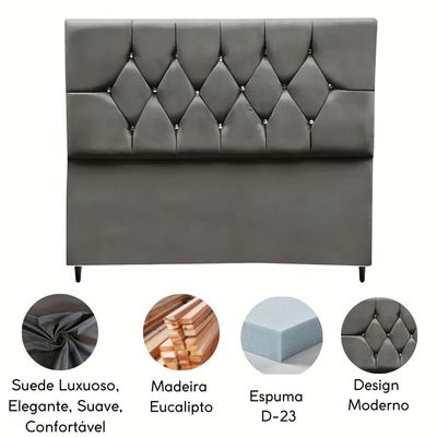 Cabeceira Estofada Cama Box Solteirão 100 Cm Suede Paris Cinza