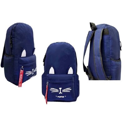 Mochila Juvenil Gatinho Azul Escuro C/ Estojo  - Rignel