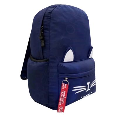 Mochila Juvenil Gatinho Azul Escuro C/ Estojo  - Rignel