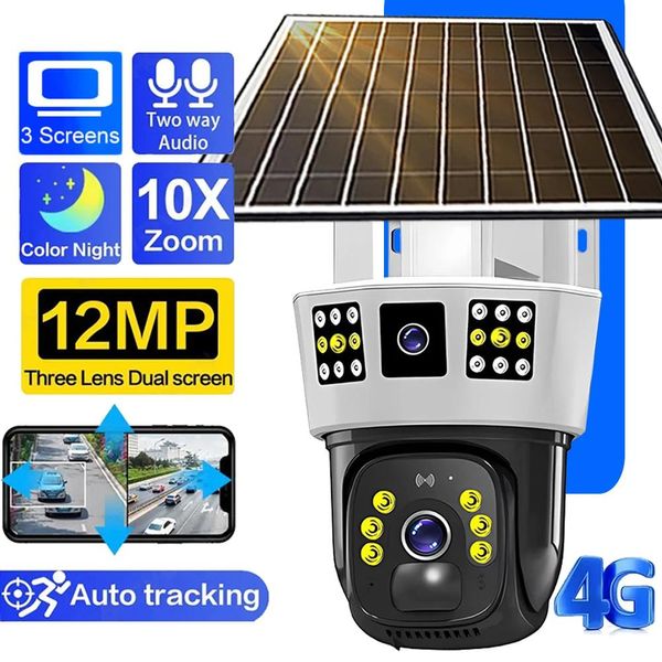 Câmera Solar 6K 12MP HD 4G SIM Wifi Segurança IP Externa Câmera WiFi